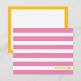 Preppy Strepen Roze & Fel Fel Geel Schattig Notitiekaartje