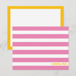 Preppy Strepen Roze & Fel Fel Geel Schattig Notitiekaartje