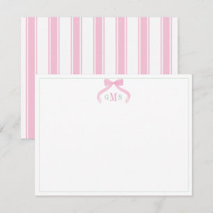 Preppy Strik Roze En Groen Driedelige Monogram Bedankkaart