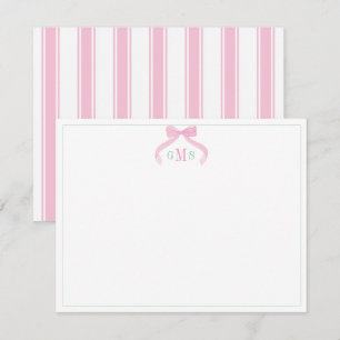 Preppy Strik Roze En Groen Driedelige Monogram Bedankkaart