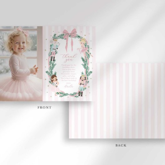 Preppy Stripe Bow Nutcracker Ballet Thank You Card Kaart