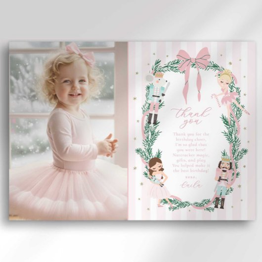 Preppy Stripe Bow Nutcracker Ballet Thank You Card Kaart