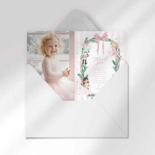 Preppy Stripe Bow Nutcracker Ballet Thank You Card Kaart