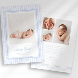 Preppy Stripe Bow Photo Birth Announcement Aankondiging