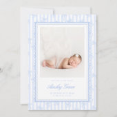 Preppy Stripe Bow Photo Birth Announcement Aankondiging (Voorkant)