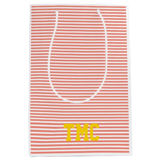 Preppy Stripe INITIALEN sinaasappel wit geel moder Medium Cadeauzakje (Voorkant)