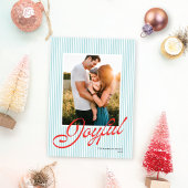 Preppy Stripe Lt. Blue Red Retro Christmas Photo Feestdagenkaart