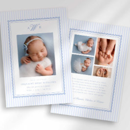 Preppy Stripe Monogram Photo Birth Announcement Aankondiging