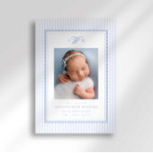 Preppy Stripe Monogram Photo Birth Announcement Aankondiging