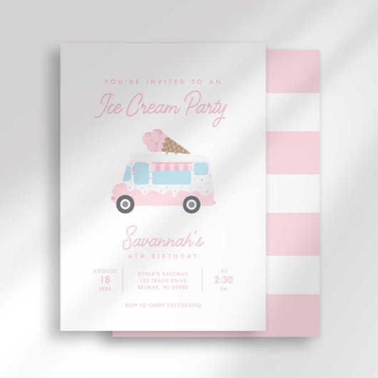 Preppy Stripe Sweet Ice Cream Birthday Social Kaart