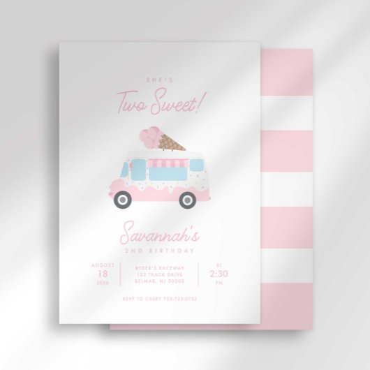 Preppy Stripe Two Sweet Ice Cream Birthday Kaart