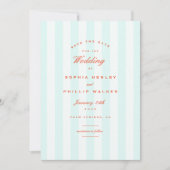  Preppy Stripes Aqua Oranje Bewaar de datum Kaart (Voorkant)