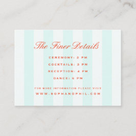  Preppy Stripes Blauwgroen Oranje bruiloft Informatiekaartje