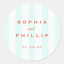  Preppy Stripes Blauwgroen Oranje bruiloft Ronde Sticker