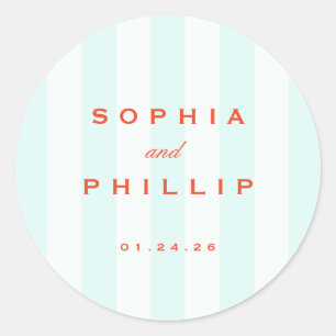 Preppy Stripes Blauwgroen Oranje bruiloft Ronde Sticker