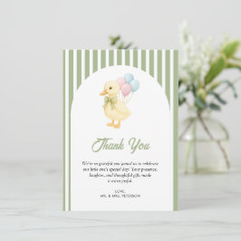 Preppy Stripes Cute Duck Theme Kids Birthday Party Bedankkaart