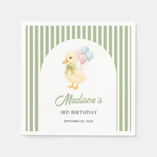 Preppy Stripes Cute Duck Theme Kids Birthday Party Servet (Voorkant)