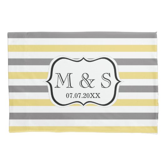 Preppy Stripes Huwelijk Custom Monogram Initialen Kussensloop (Voorkant)