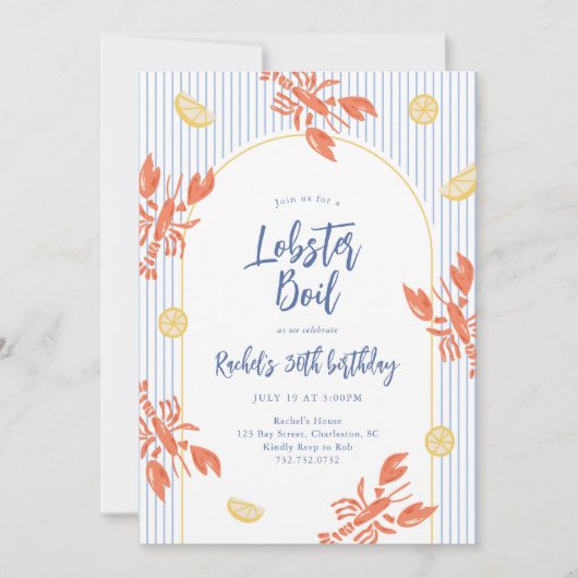 Preppy Stripes Kreeft Kook Vis en zeevruchten Fees Kaart (Voorkant)