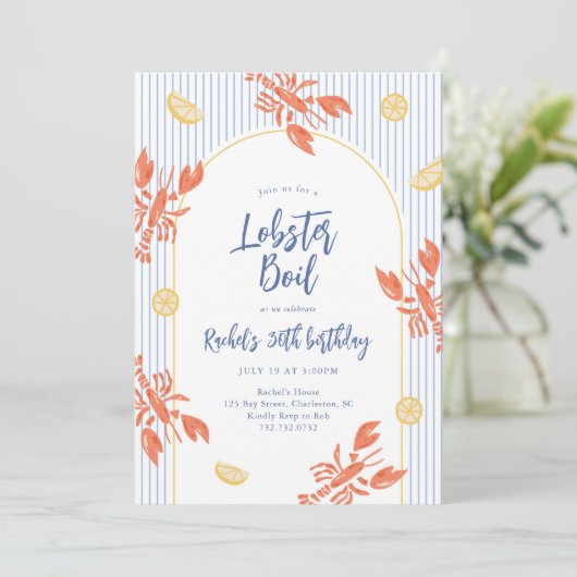 Preppy Stripes Kreeft Kook Vis en zeevruchten Fees Kaart (Staand voorkant)