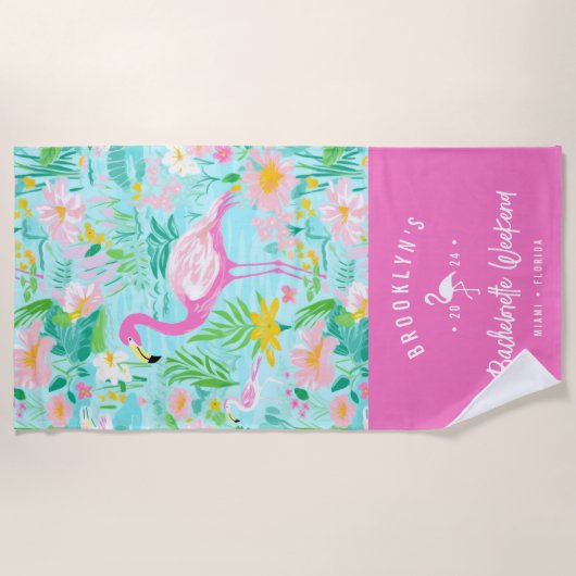 Preppy Summer Flamingo | Bachelorette-weekend Strandlaken (Voorkant)