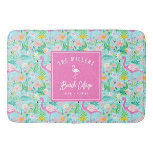 Preppy Summer Flamingo   Beach House Badmat