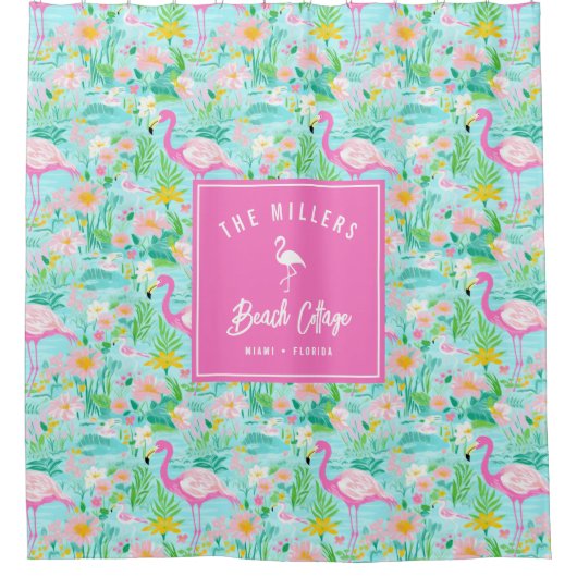 Preppy Summer Flamingo | Beach House Douchegordijn (Voorkant)
