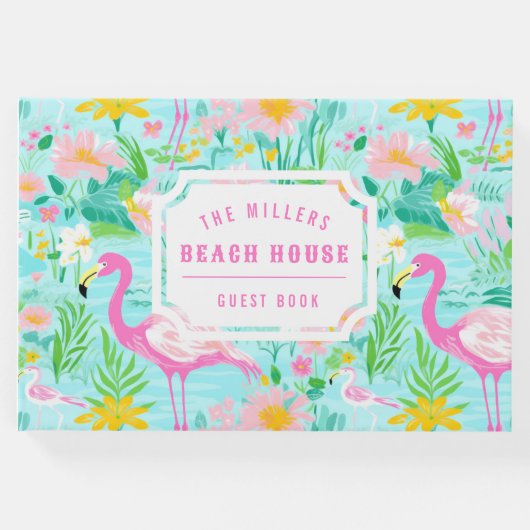 Preppy Summer Flamingo | Monogram Gastenboek (Voorkant)
