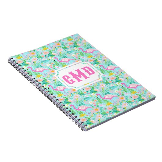 Preppy Summer Flamingo | Monogram Notitieboek (Rechterzijde)