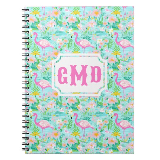 Preppy Summer Flamingo | Monogram Notitieboek (Voorkant)