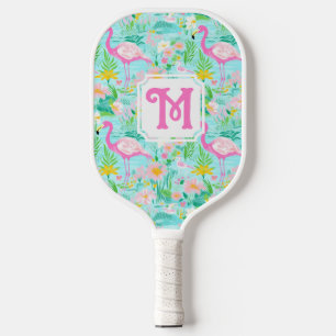 Preppy Summer Flamingo   Monogram Pickleball Pickleball Paddle