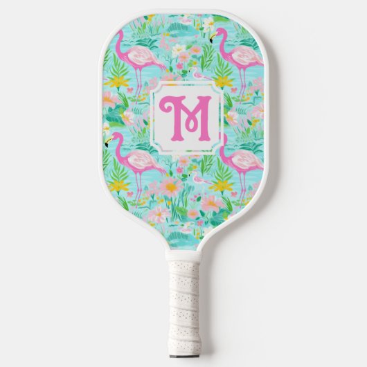 Preppy Summer Flamingo | Monogram Pickleball Pickleball Paddle (Voorkant)