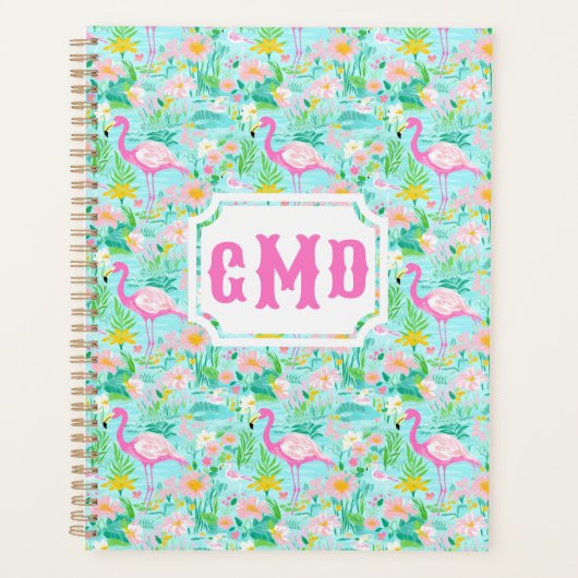 Preppy Summer Flamingo | Monogram Planner (Voorkant)