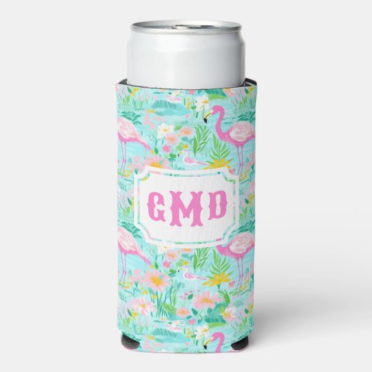 Preppy Summer Flamingo | Monogram Seltzer Blikjeskoeler (Seltzer Voorkant)