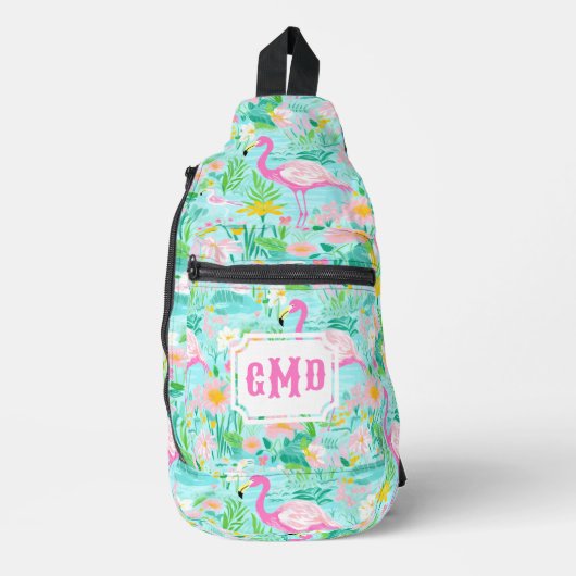 Preppy Summer Flamingo | Monogram Sling Bag (Voorkant)