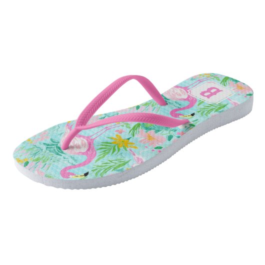 Preppy Summer Flamingo | Monogram Teenslippers (Schuin)