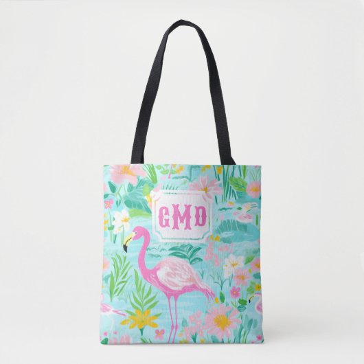 Preppy Summer Flamingo | Monogram Tote Bag (Voorkant)