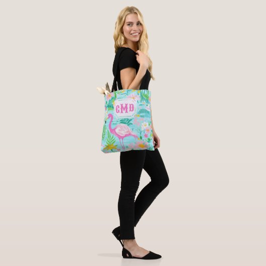 Preppy Summer Flamingo | Monogram Tote Bag (Op model)