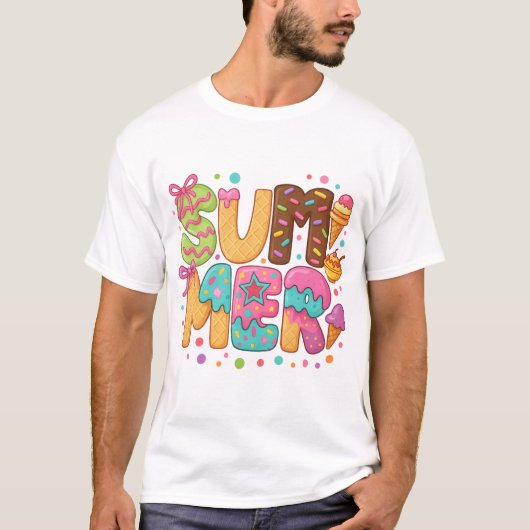 Preppy Summer Ice Cream PNG – Schattigee Waffle &  T-shirt (Voorkant)