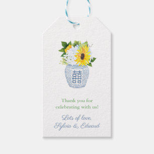 Preppy Sunflower Blue & White Vase Baby shower Cadeaulabel