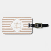 Preppy Tan Painted Stripes Monogram en naam Bagagelabel (Voorkant horizontaal)