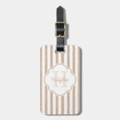 Preppy Tan Painted Stripes Monogram en naam Bagagelabel (Voorkant verticaal)