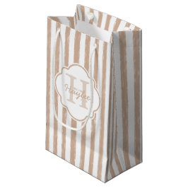Preppy Tan Painted Stripes Monogram en naam Klein Cadeauzakje