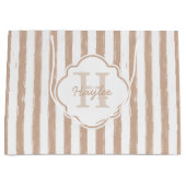 Preppy Tan Painted Stripes Monogram en naam Large Cadeautasje (Voorkant)