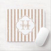 Preppy Tan Painted Stripes Monogram en naam Muismat (Met muis)