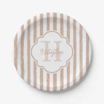 Preppy Tan Painted Stripes Monogram en naam