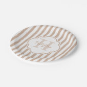Preppy Tan Painted Stripes Monogram en naam Papieren Bordje (Gekanteld)