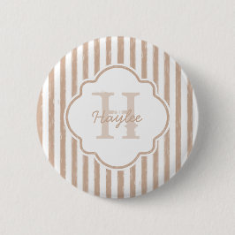 Preppy Tan Painted Stripes Monogram en naam Ronde Button 5,7 Cm