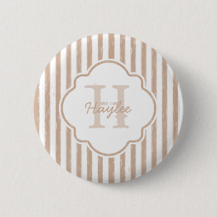Preppy Tan Painted Stripes Monogram en naam Ronde Button 5,7 Cm