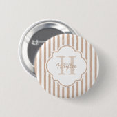 Preppy Tan Painted Stripes Monogram en naam Ronde Button 5,7 Cm (Voorkant /achterkant)